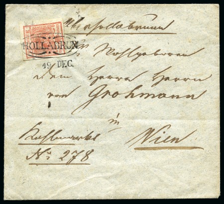 Stamp of Austria » 1850 Issue AUSTRIA LOWER AUSTRIA NIEDEROESTERREICH prephilatelic cancel HOLLABRUNN on 3kr cover 1854/55c