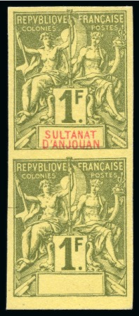 Stamp of Colonies françaises » Sultanat d'Anjouan 1892 Première Emission 1c à 1fr epreuve de couleur sur papier Bristol