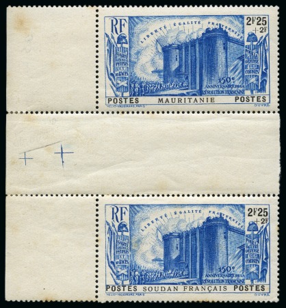 Stamp of Colonies françaises » Mauritanie 1938 2f25 outremer terne, paire se-tenant avec Mauritanie et Soudan Francaise, TB et rare