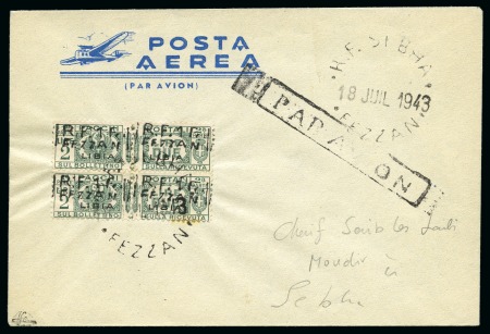 Stamp of Colonies françaises » Fezzan 1943 Parcel Post 1F on 5c to 1F on 2L block of four