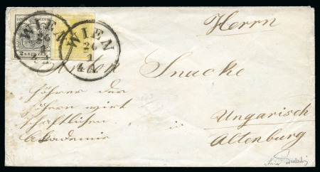 Stamp of Austria » 1850 Issue AUSTRIA 1850 WIEN 1Kr + 2Kr patriotic franking showing 2Kr large plate error