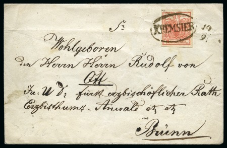 Stamp of Austria » 1850 Issue AUSTRIA MORAVIA Cover 3Kr oval KREMSIER prephilatelic on cover
