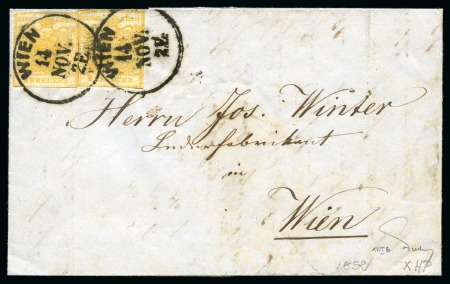 Stamp of Austria » 1850 Issue 1850 - 1856  AUSTRIA PRINTED MATTER FRANKINGS with 1Kr in diff. shades & types