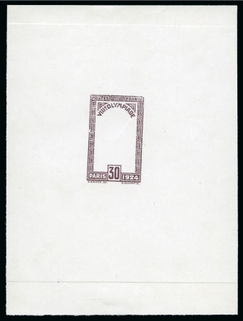 Stamp of Olympics » 1924 Paris » Essays and Proofs 1924 Paris 30c die proof of the frame only in violet-brown on glossy paper, fine