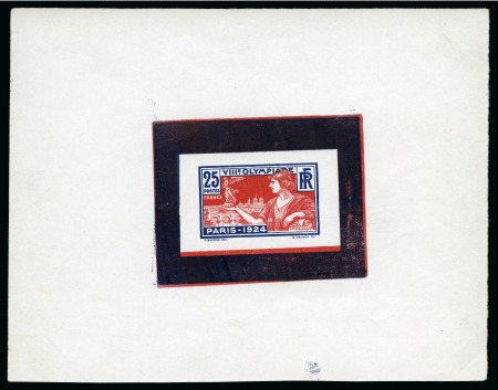 Stamp of Olympics » 1924 Paris » Essays and Proofs 1924 Paris 25c die proof in red and dark blue with coloured surround on carton paper