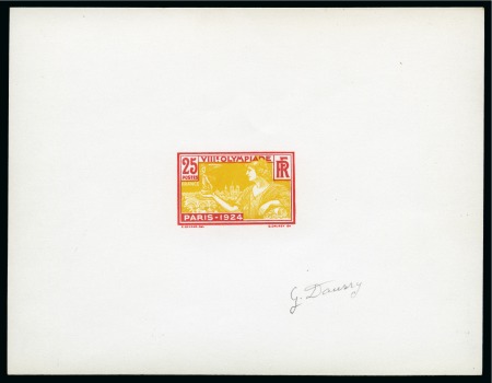 Stamp of Olympics » 1924 Paris » Essays and Proofs 1924 Paris 25c die proof in ochre and red on carton paper, signed by the engraver G. Daussy