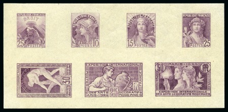 Stamp of Olympics » 1924 Paris » Essays and Proofs 1924 Paris 30c proof in violet on gummed imperf. sheetlet with other issues of France