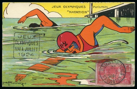 Stamp of Olympics » 1924 Paris » Postcards 1924 Paris "Floowy" illustrated postcard of a swimmer used