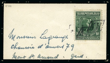 Stamp of Olympics » 1920 Antwerp 1920 Two covers, 10c and 5c Olympics cancelled by Postbox cancels in a frame: BT and KH