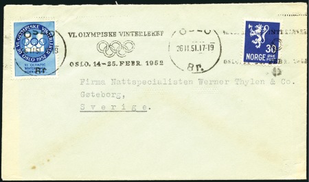 Stamp of Olympics » 1952 Oslo 1952 Oslo Official Vignette in blue on cover to Sw