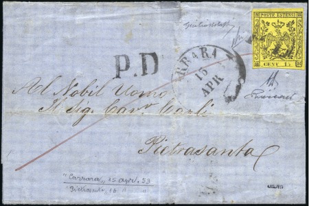 Stamp of Italian States » Modena 15c "No period after CENT" variety from pos. 132 t