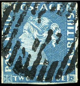 Stamp of Mauritius » 1848-59 Post Paid Issue » Early Impressions (SG 6-9) 1848-59 Post Paid 2d blue, early impression, with PENOE variety