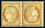 Stamp of France 10c Siège en paire TETE-BECHE renforcée au milieu et gomme fausse, très belle présentation
