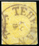 Stamp of Persia » 1868-1879 Nasr ed-Din Shah Lion Issues » 1876 Narrow Spacing (SG 15-19) (Persiphila 13-17) 1876 4 Krans Bronze yellow, used selection of four