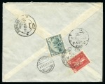 Stamp of Iraq 1927 (16.9) Registered Bagdad to Cairo, Egypt, with BAGDAD-CAIRO AIRMAIL / REGISTERED hs