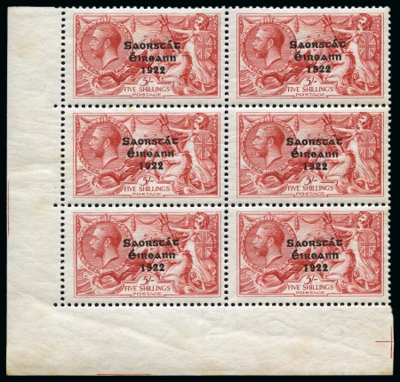 Stamp of Ireland » 1927-28 Wide Date Overprints (T72-T74) 1927-28 Wide Dates 5s lower left corner mint nh bl