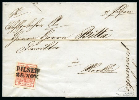 Stamp of Austria » 1850 Issue AUSTRIA 1850 BOHEMIA 3Kr w. PILSEN Luxus