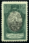 Stamp of Liechtenstein Liechtenstein 1921 Landscapes & buildings, 30Rp. 2 types and perfs, 1Fr 2 diff perf.types