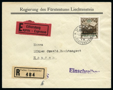 Stamp of Liechtenstein Liechtenstein - 1932 Officials 1Fr20 perf. 11 1/2 on reg.expres cover