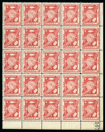 Stamp of Argentina » Tierra del Fuego 1891 Julio Popper private mail  'Tierra del Fuego' 10C carmine-red blks of 6 & 25 MNH