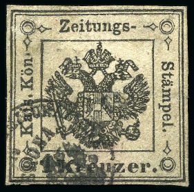 Stamp of Italian States » Lombardy Venetia ITALY AUSTRIA LOMBARDY VENETIA newspaper tax stamp 1Kr greyish-black used