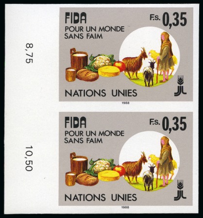 Stamp of Switzerland / Schweiz » Vereinte Nationen Genf Vereinte Nationen Genf 1987 Fuer eine Welt ohne Hunger 0.35F UNGEZAEHNT postfr. Farb- Phasendrucke