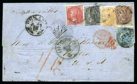 Stamp of Malaysia » Straits Settlements 1863 Wrapper with 5-colour franking from Penang 