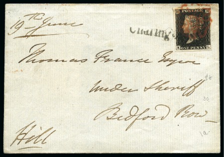 Stamp of Great Britain » 1840 1d Black and 1d Red plates 1a to 11 1840  Envelope sent within London and signed "Hill" with 1840 1d black pl.1a