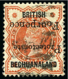 Stamp of Bechuanaland » Bechuanaland Protectorate 1889 (Mar) 4d on 1/2d vermilion with INVERTED OVERPRINT
