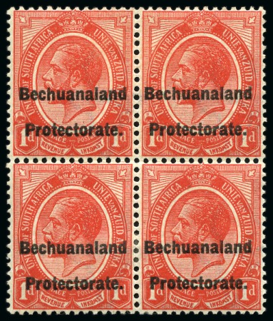 Stamp of Bechuanaland » Bechuanaland Protectorate POSTAL FISCALS: 1921 1d scarlet mint block of four with double overprint (one albino)