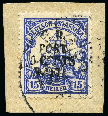 Stamp of Tanganyika » Mafia Island British Occupation » 1915 (May) "G.R. - POST - 6 CENTS - MAFIA" Type 2 Overprints 1915 (May) 6c on 15h ultramarine, overprinted in black