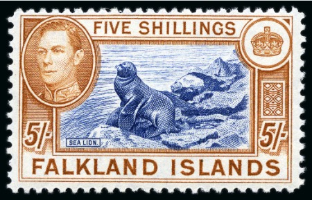 Stamp of Falkland Islands 1938-50 5s Indigo & Pale Yellow-Brown, mint nh