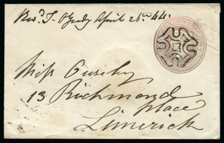 Stamp of Ireland » GB Used In Ireland 1844 (Apr 26) 1d Pink postal stationery envelope cancelled