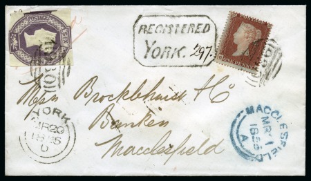 Stamp of Great Britain » 1847-54 Embossed 1855 Envelope with "REGISTERED / YORK" boxed hs