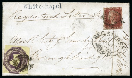 Stamp of Great Britain » 1847-54 Embossed 1858 (Aug 13) Envelope sent registered from with Embossed 6d and 1d red