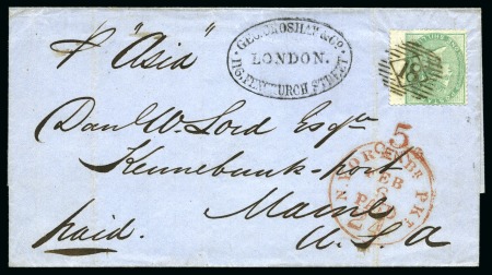 Stamp of Great Britain » 1855-1900 Surface Printed 1860 Cover from London transatlantic to USA with 1855-57 1s green