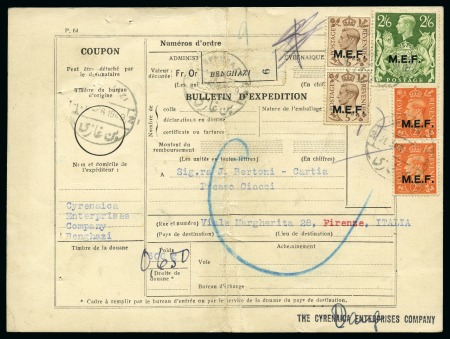 Stamp of British Occupation of Italian Colonies » Cyrenaica 1949 (Apr 26) Bulletin D'Expedition for a parcel from Benghazi