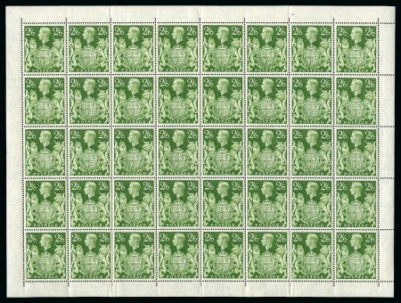 Stamp of Great Britain » King George VI 1939-48 High Values 2s6d yellow-green mint complete sheet of 40