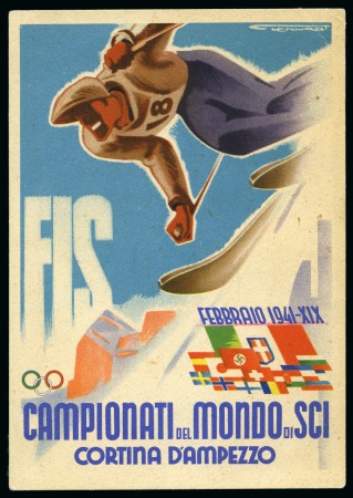 Stamp of Olympics » 1940-1944 Intervening Championships SKIING: 1941 Cortina D'Ampenzzo FIS skiing championship official postcard