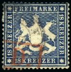 Stamp of German States » Wurttemberg 1851-83, Used collection on 2 printed album pages incl. the first six issues to 18kr and 1873 70kr