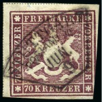 Stamp of German States » Wurttemberg 1851-83, Used collection on 2 printed album pages incl. the first six issues to 18kr and 1873 70kr