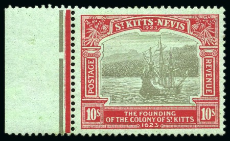 Stamp of St. Kitts-Nevis » St. Kitts-Nevis Crown Colony & Later 1923 Tercentenary 10 Black & Red on emerald mint lh