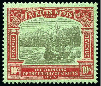 Stamp of St. Kitts-Nevis » St. Kitts-Nevis Crown Colony & Later 1923 Tercentenary 10 Black & Red on emerald mint lh