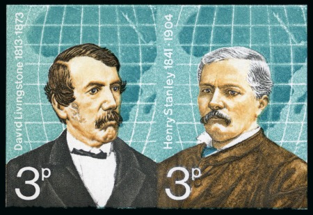 Stamp of Great Britain » Queen Elizabeth II 1973 British Explorers 3p imperf. proof se-tenant pair with gold omitted