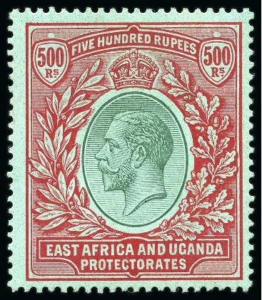 Stamp of Kenya, Uganda and Tanganyika » Kenya, Uganda and Tanganyika 1912-21 500r green and red on green mint, very fine rarity