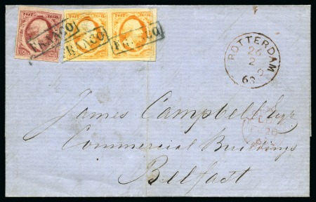 Stamp of Netherlands 10c and 15c pair (filing crease) tied by boxed FRANCO