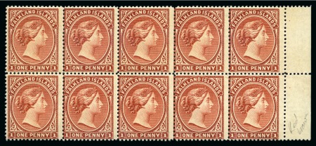 Stamp of Falkland Islands 1891-1902 1d Reddish Chestnut, Wmk Crown CA, marginal