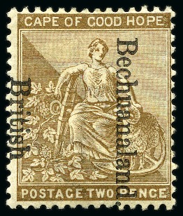 Stamp of Bechuanaland » British Bechuanaland 1893-95 2d Bistre (reading downwards) with "BECHUANALAND. / BRITISH" transposed overprint