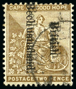 Stamp of Bechuanaland » British Bechuanaland 1893-95 2d Bistre (reading downwards) with double overprint used in Gaberones