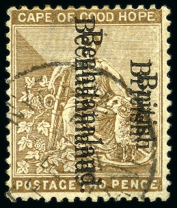 Stamp of Bechuanaland » British Bechuanaland 1893-95 2d Bistre (reading downwards) with double overprint used in Kanye